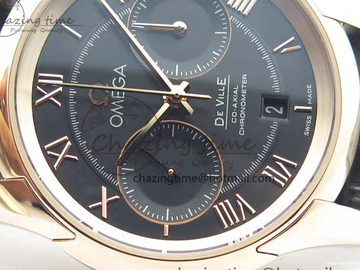 0104 De Ville Chronograph RG OMF 1:1 Best Edition Black Dial On Black Leather Strap A Sophisticated 8106